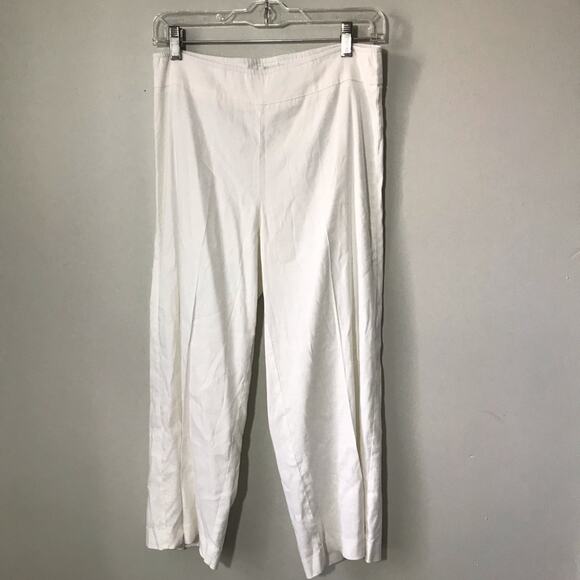 Avenue Montaigne white linen blend cropped pull on pants elastic waist 6 Alex - Picture 1 of 9